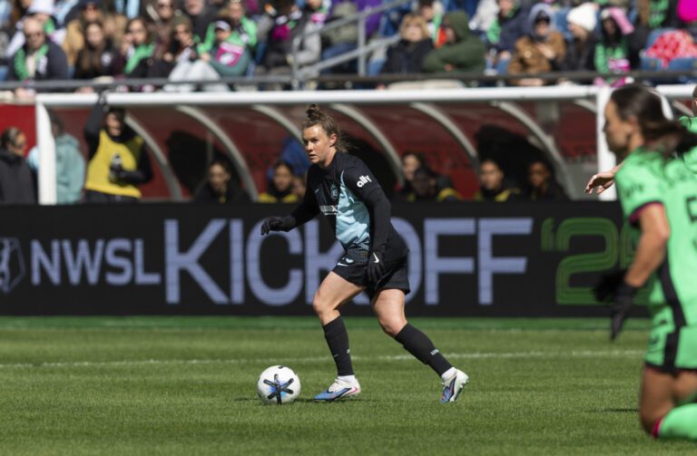Gotham FC midfielder Savannah McCaskill controls the ball.