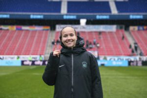Gotham FC winger Guro Reiten poses after her first appearance for the club.