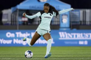 Gotham FC forward Jordynn Dudley takes a shot.