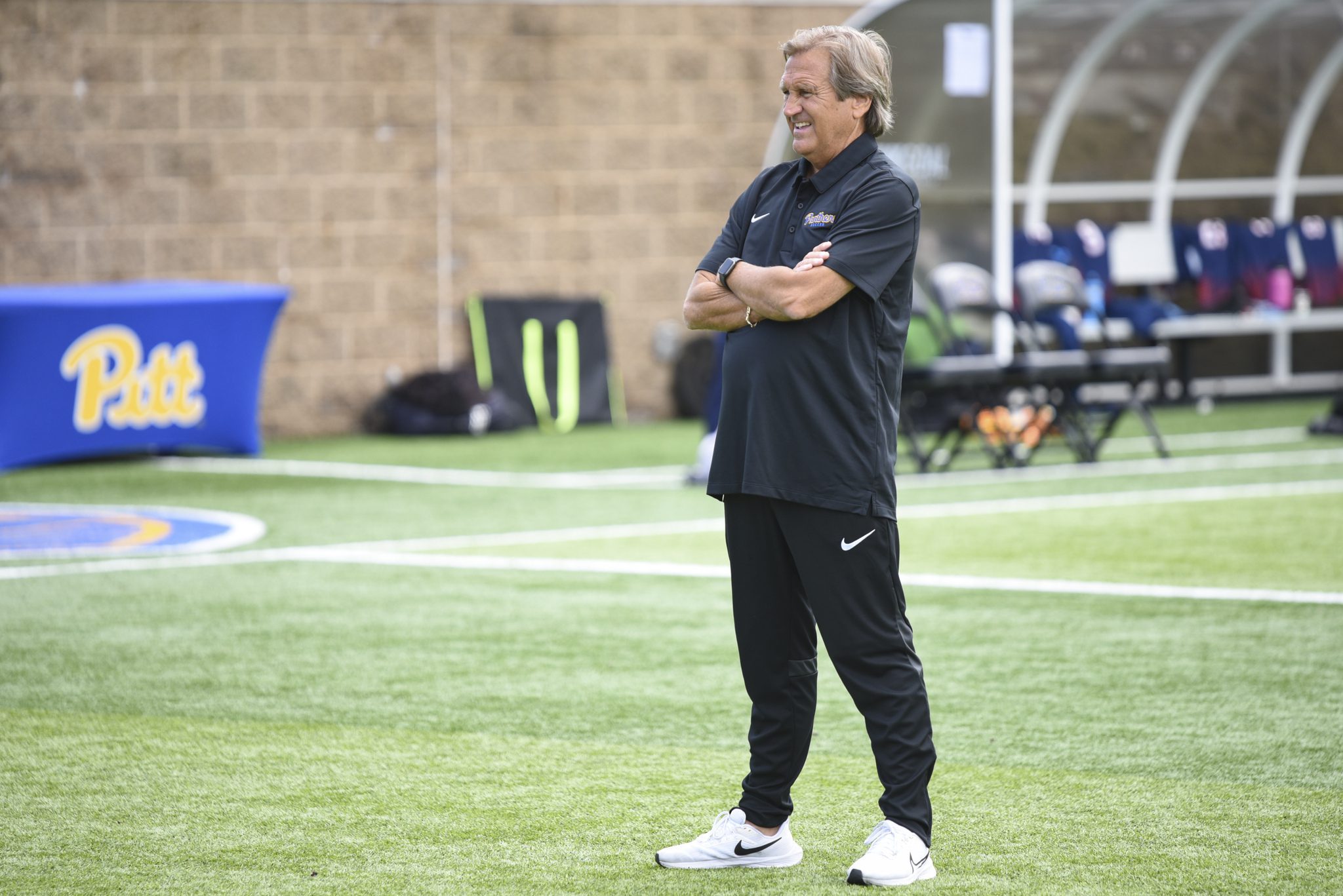University of Pittsburgh women's soccer head coach Randy Waldrum stands during practice.