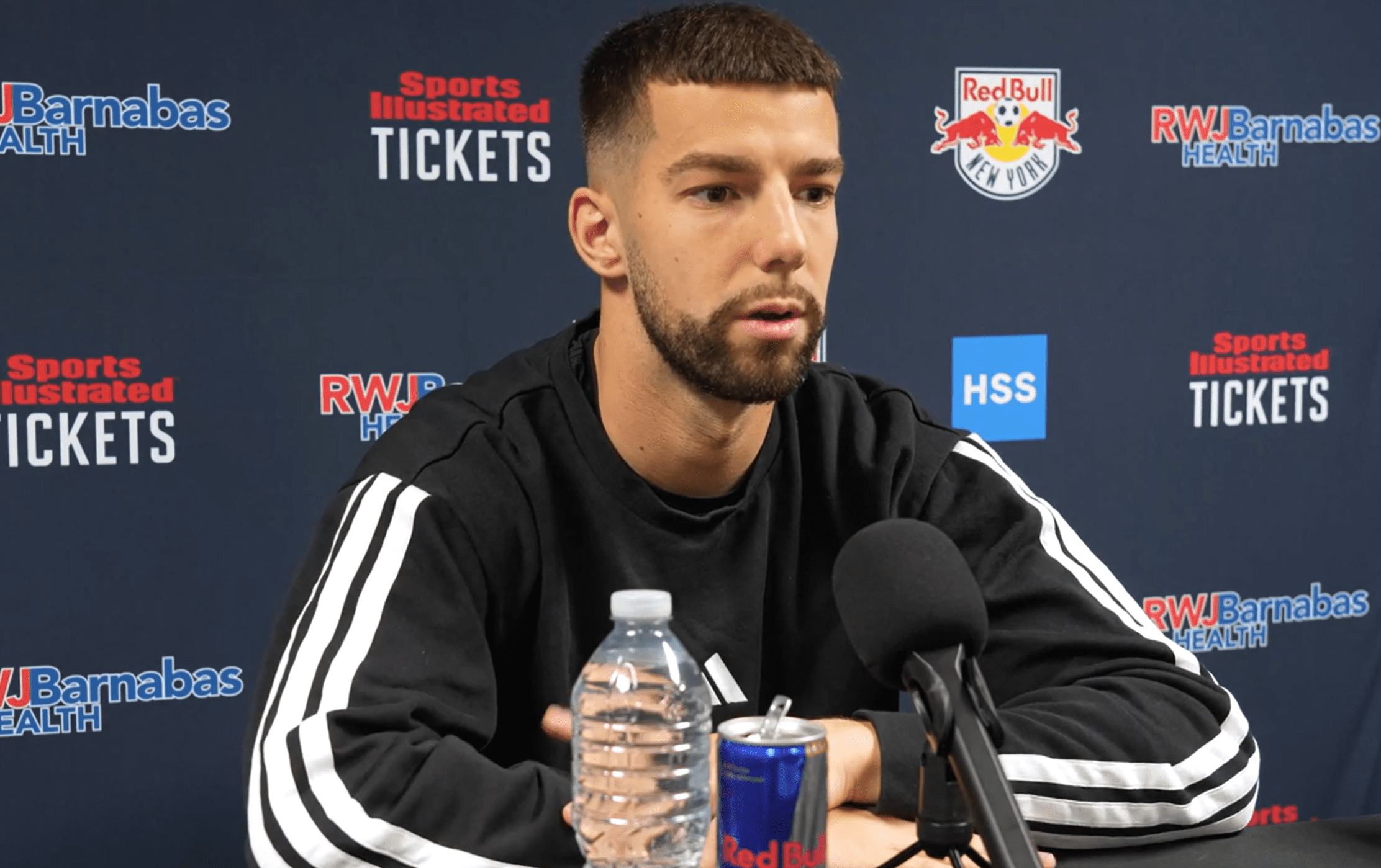 Red Bull New York defender Robert Voloder speaks with the press.