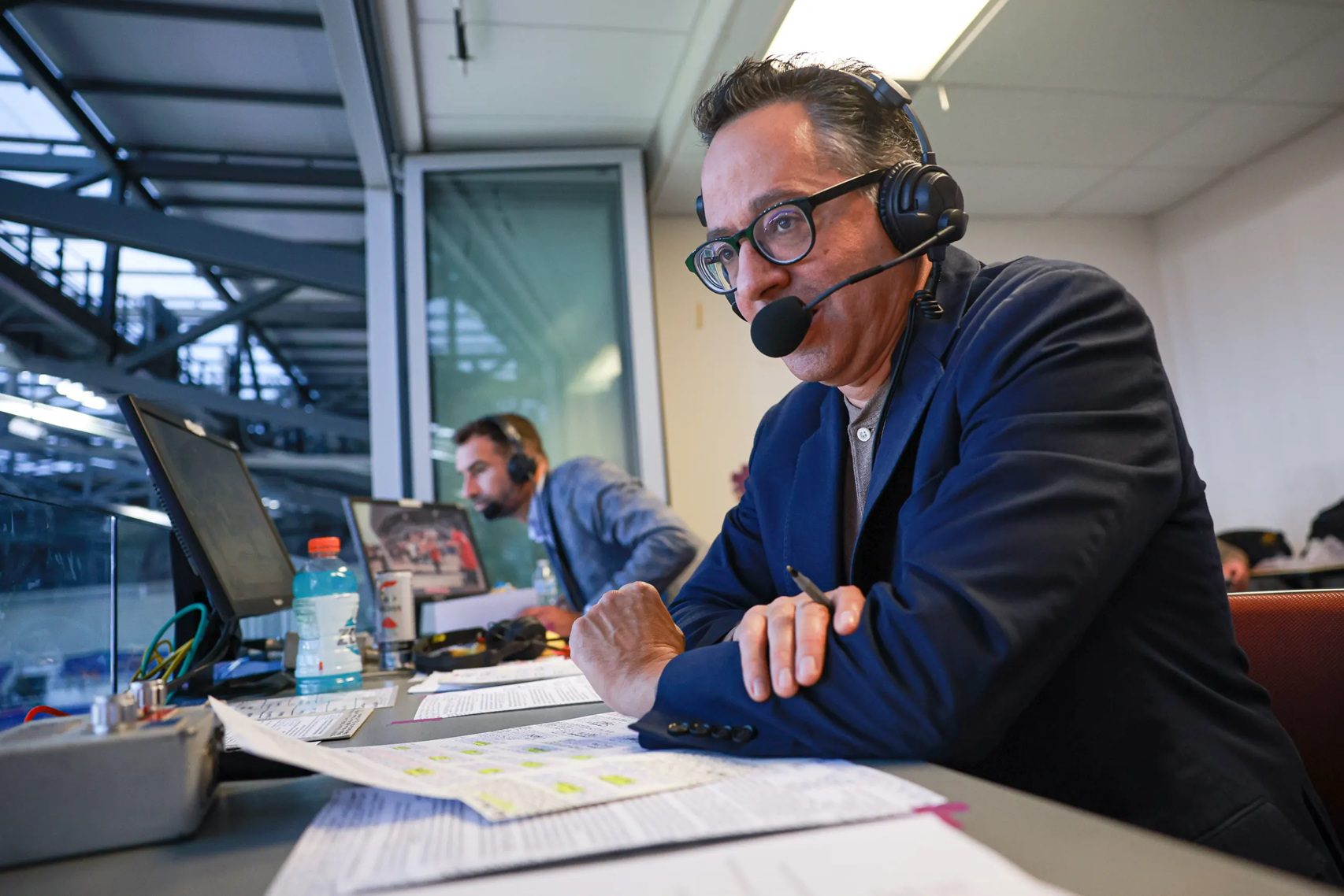 Play-by-play broadcaster Steve Cangialosi calling a match.
