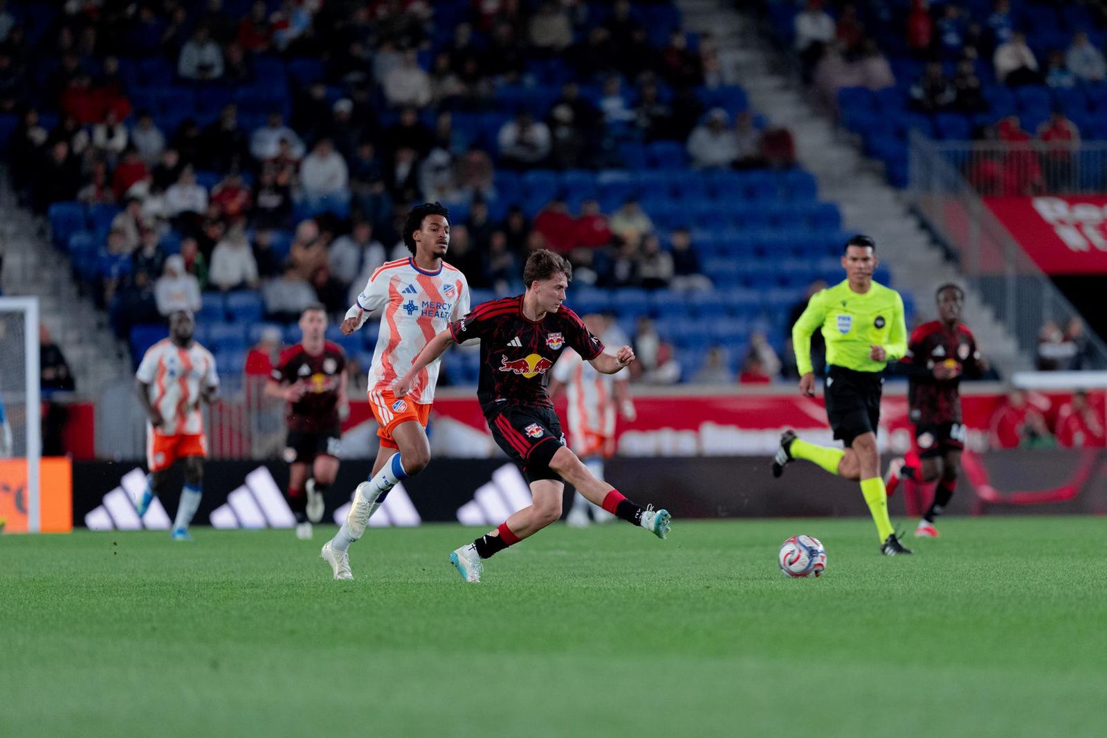 Red Bull New York forward Tanner Rosborough attempts a pass.