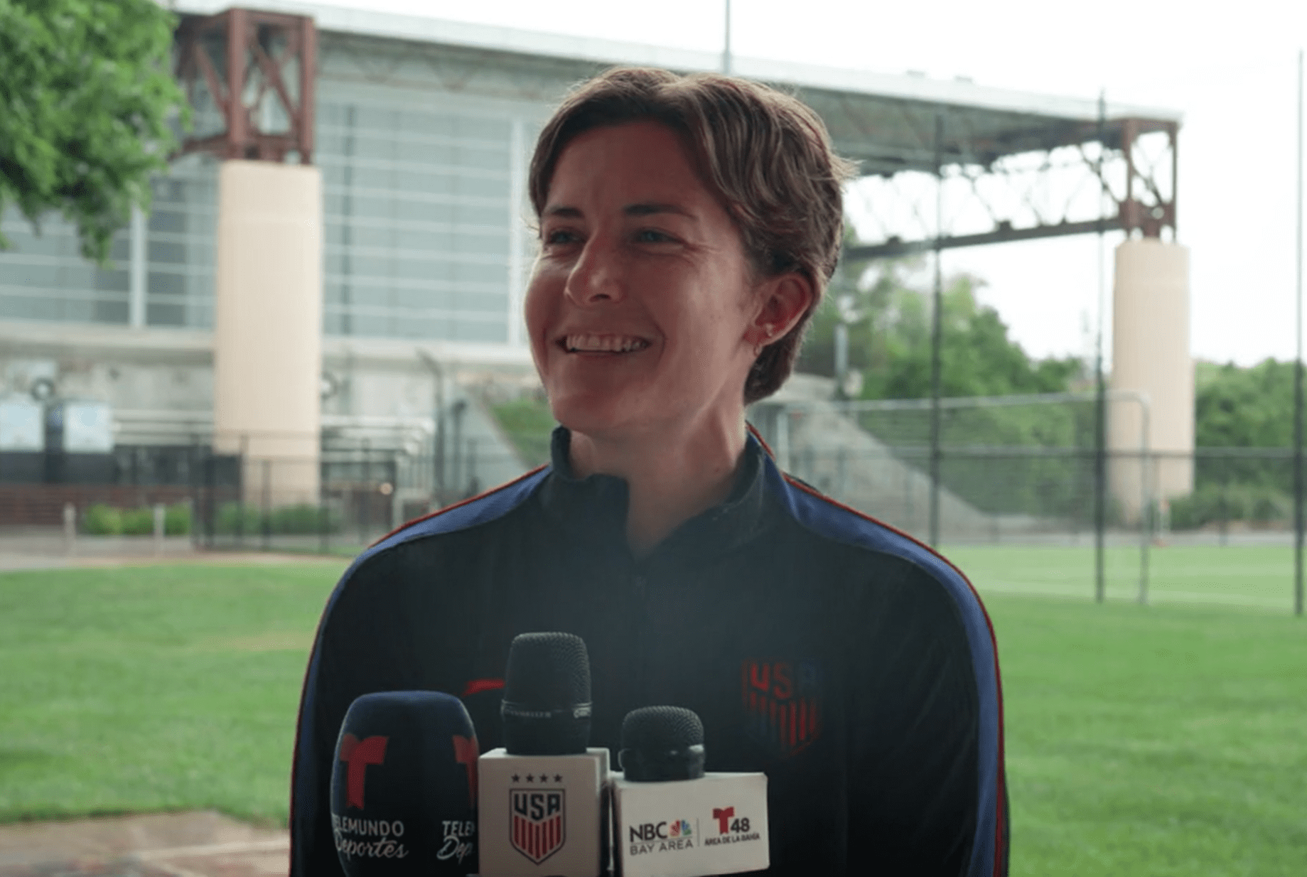 USWNT defender Tierna Davidson speaks to the media.