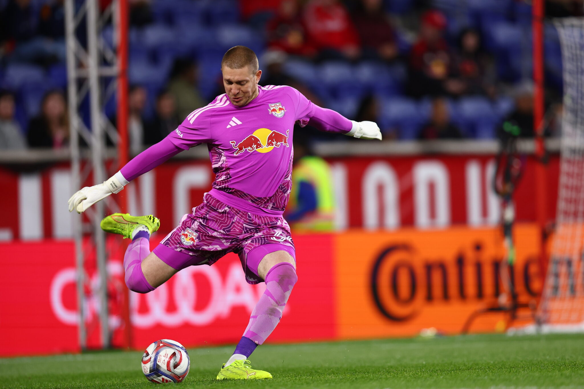 Red Bull New York goalkeeper Ethan Horvath takes a goal kick.