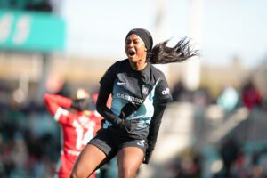 Gotham FC attacker Jaedyn Shaw celebrates a goal.