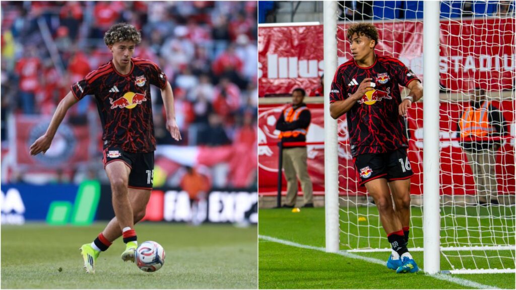 Red Bull New York midfielder Adri Mehmeti and forward Julian Hall in action.