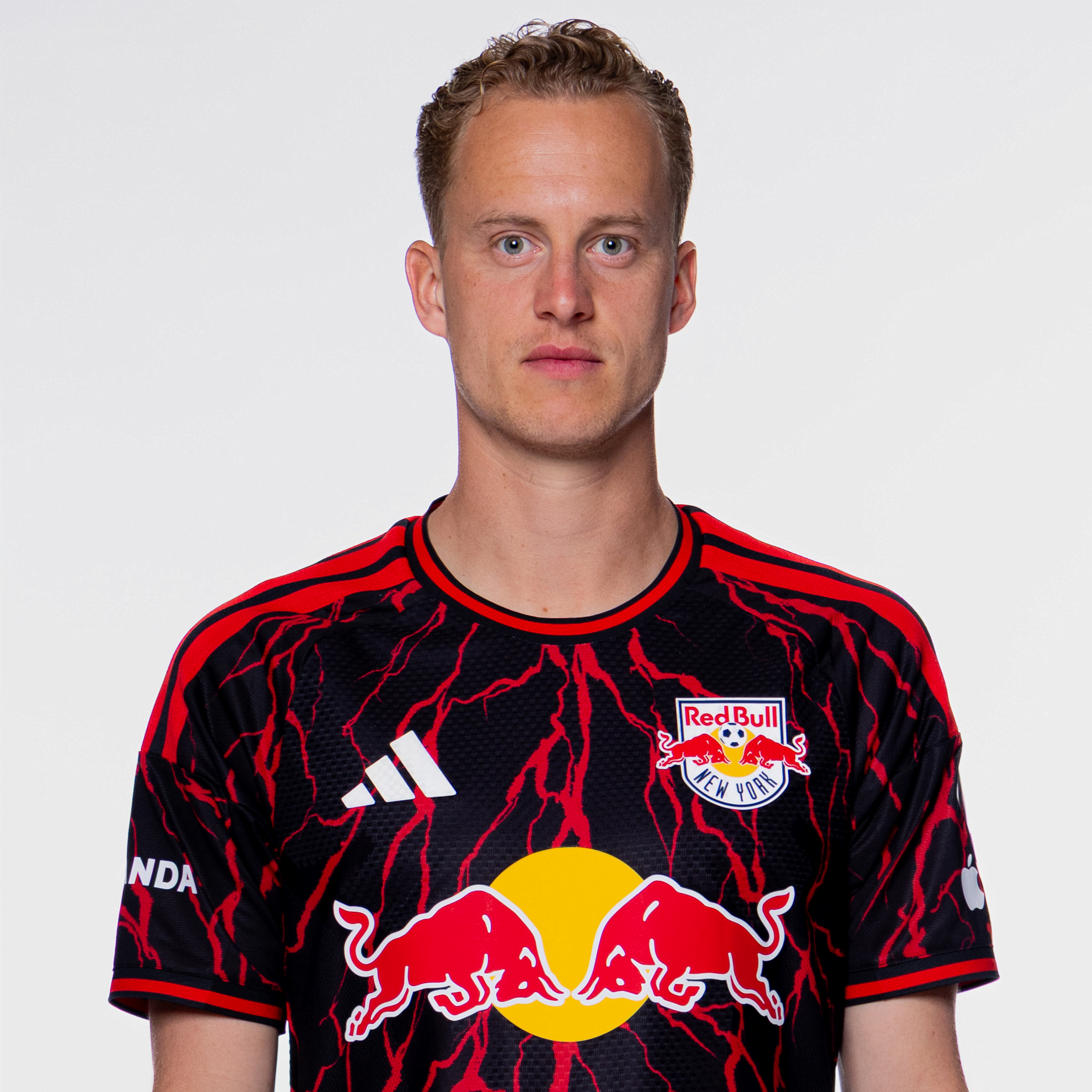 Red Bull New York midfielder Gustav Berggren poses for a portrait.