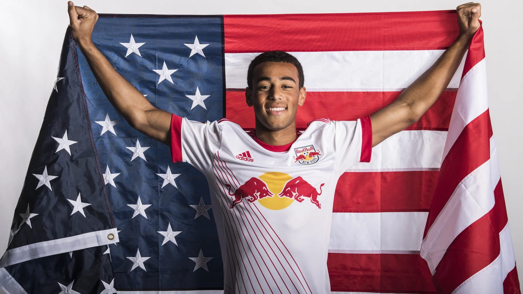 Red Bull New York midfielder Tyler Adams poses for a portrait.