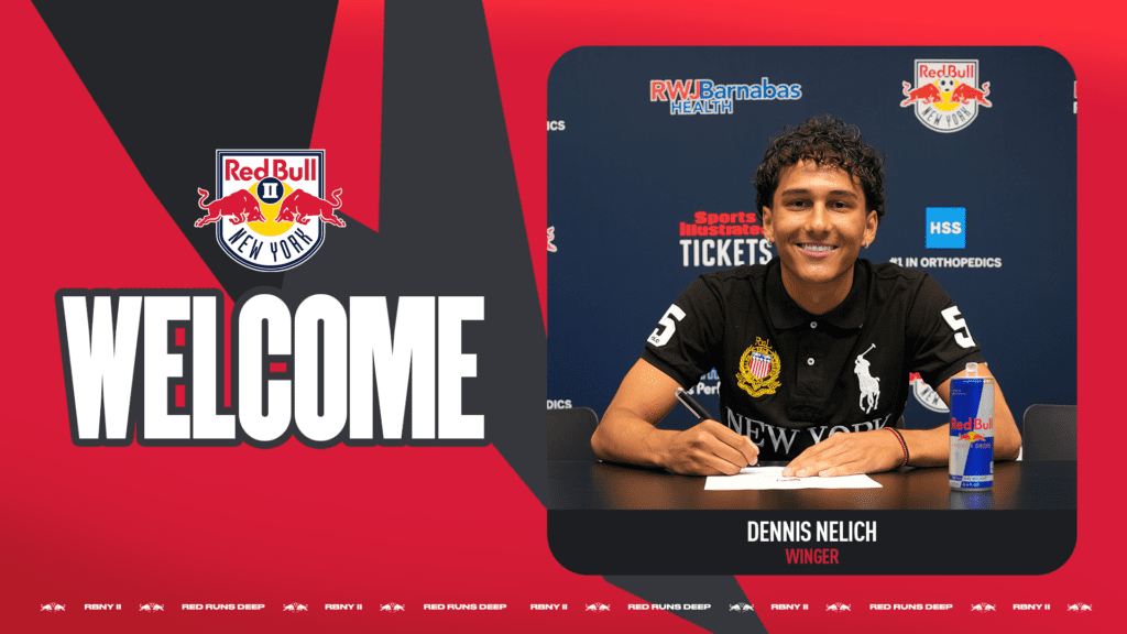 Red Bull New York announcement of Dennis Nelich signing a MLS Next Pro contract.