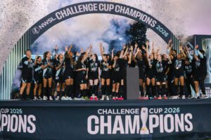 Gotham FC celebrate winning the 2026 NWSL Challenge Cup.