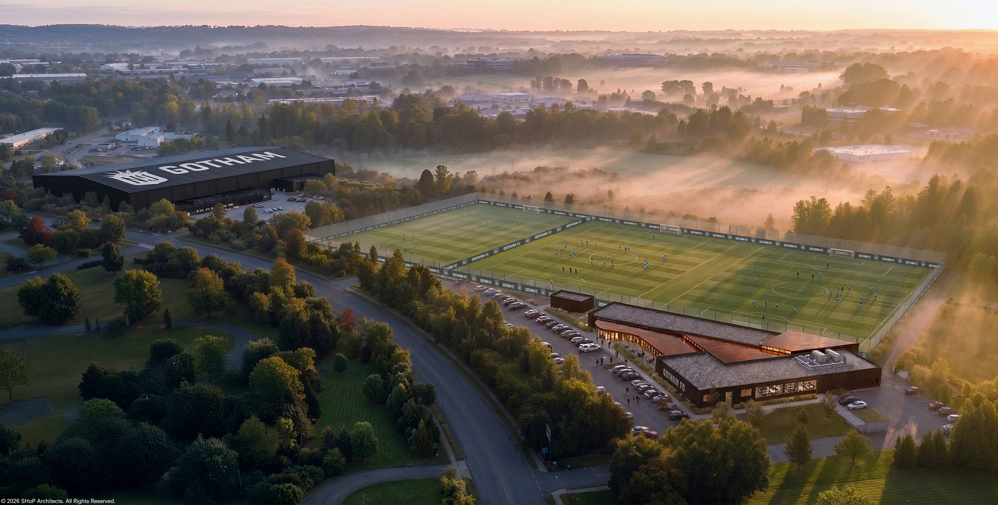 Rendering of the new Gotham FC training center. (Photo courtesy of Gotham FC/SHoP Architects)