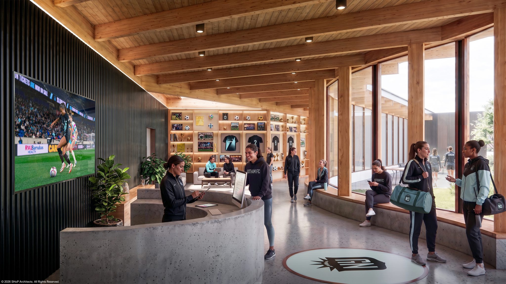 Rendering of the new Gotham FC training center's interior.