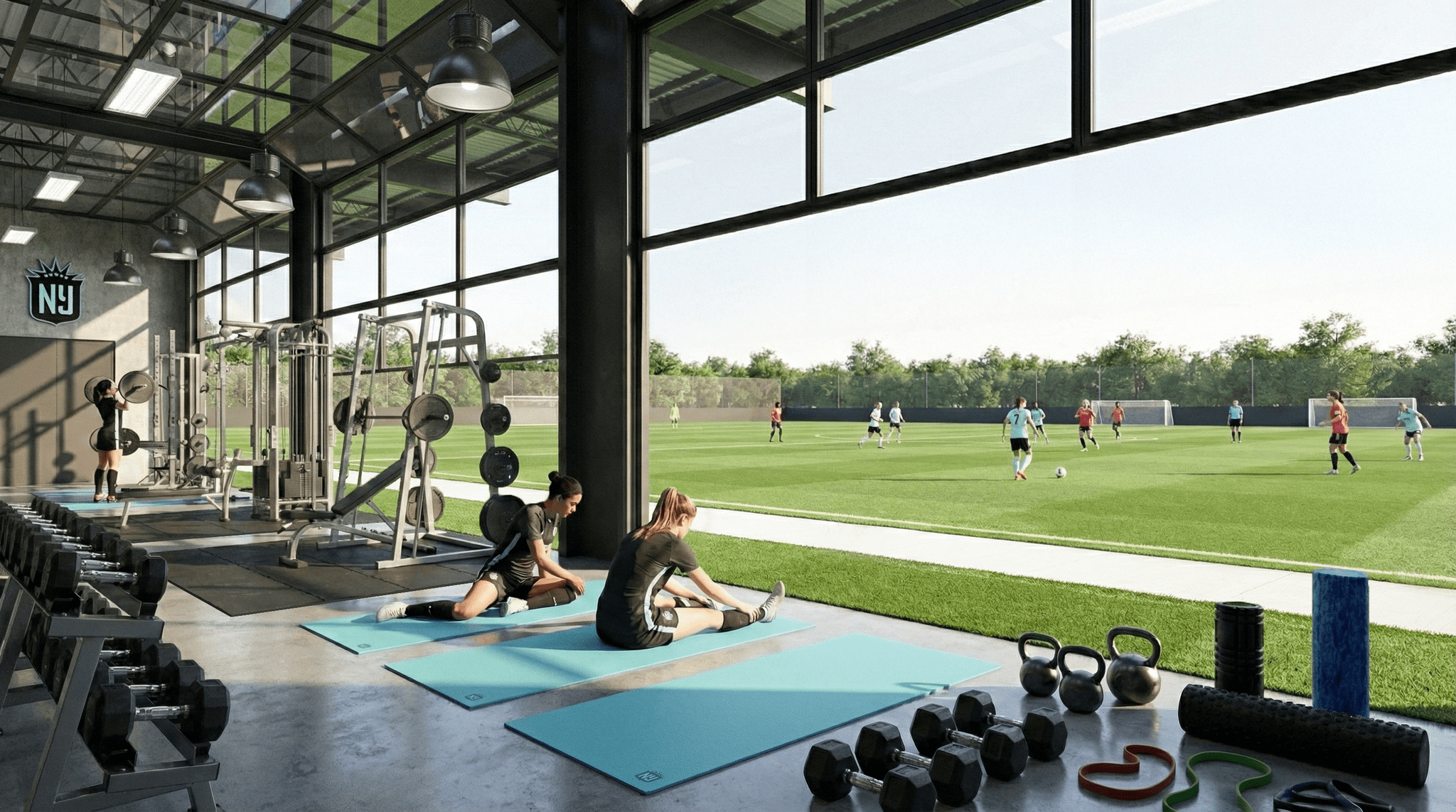 Rendering of the new Gotham FC facility's fitness center.