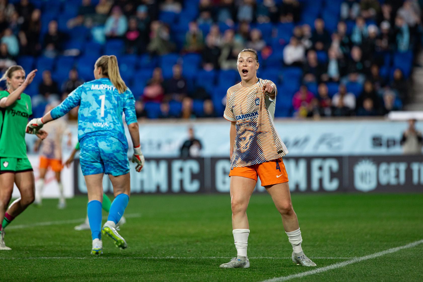 Gotham FC defender Lilly Reale reacts during an NWSL match.