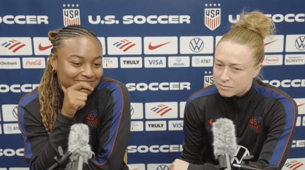 USWNT teammates Jaedyn Shaw and Emily Sonnett speak to the media.