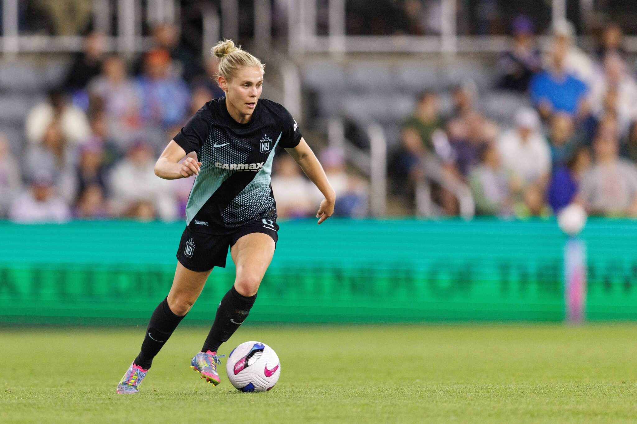 Gotham FC midfielder Taryn Torres performs a dribble.