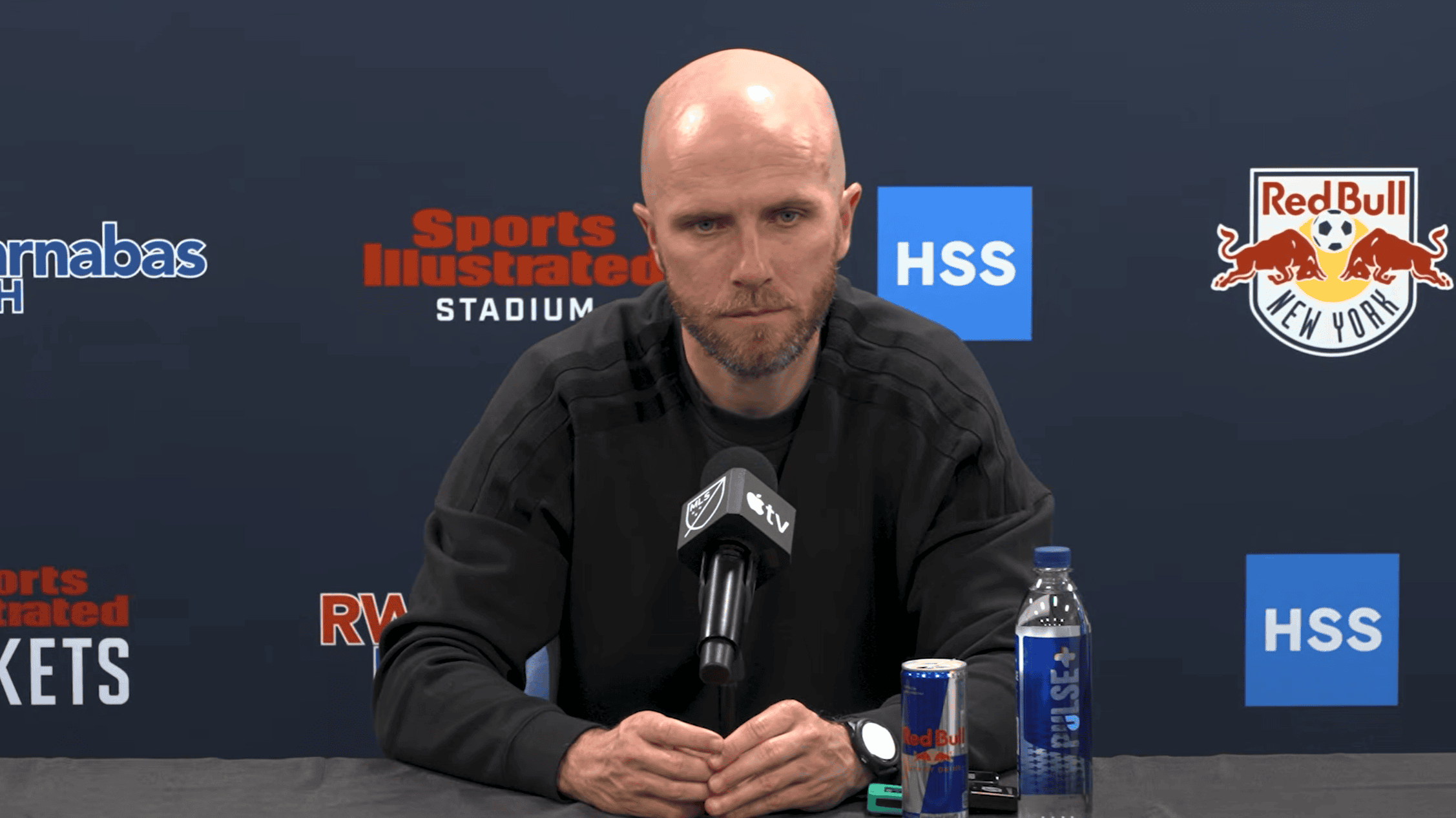 Red Bull New York head coach Michael Bradley addresses the media.