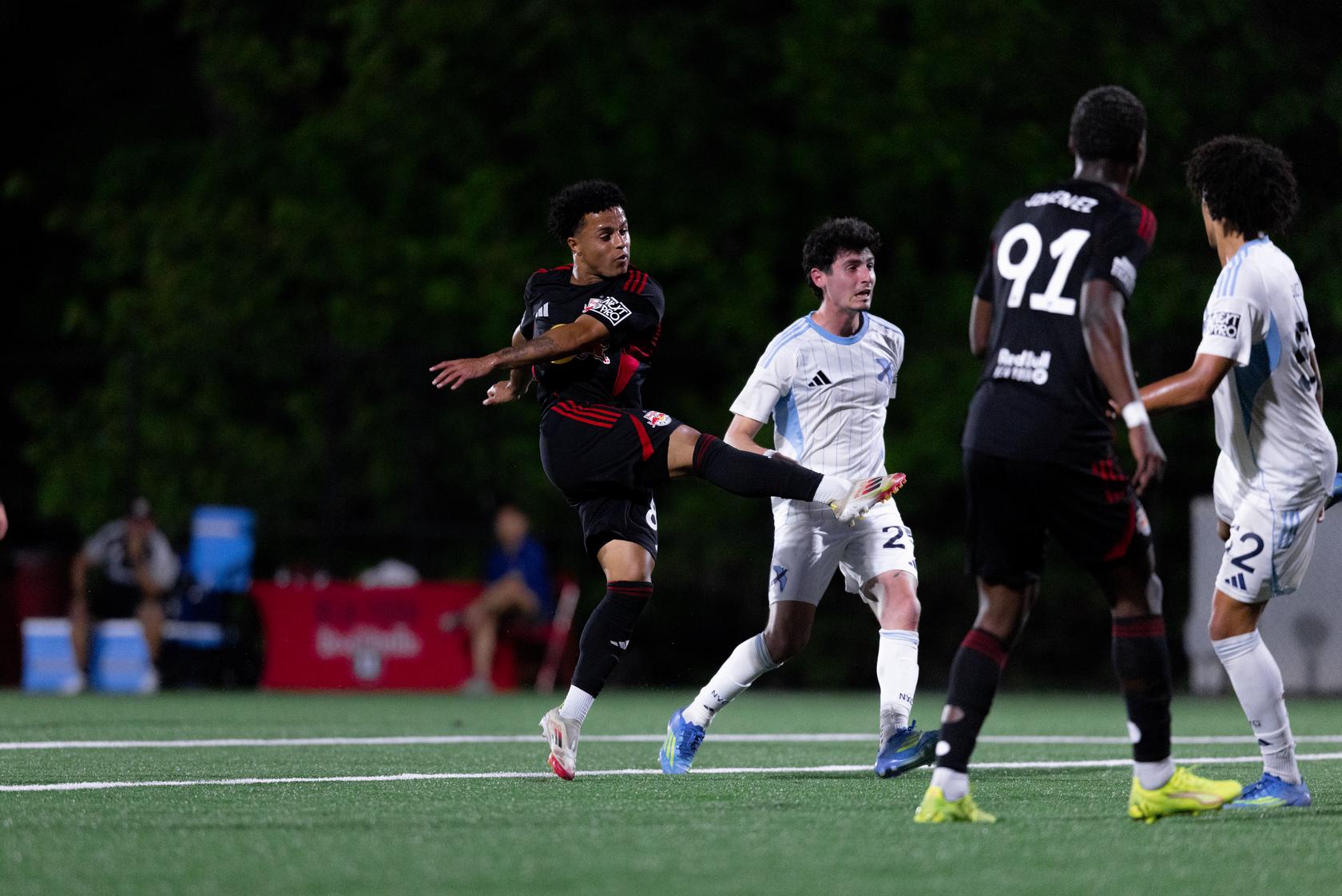 Red Bull New York II forward Christian Gallagher attempts a shot.