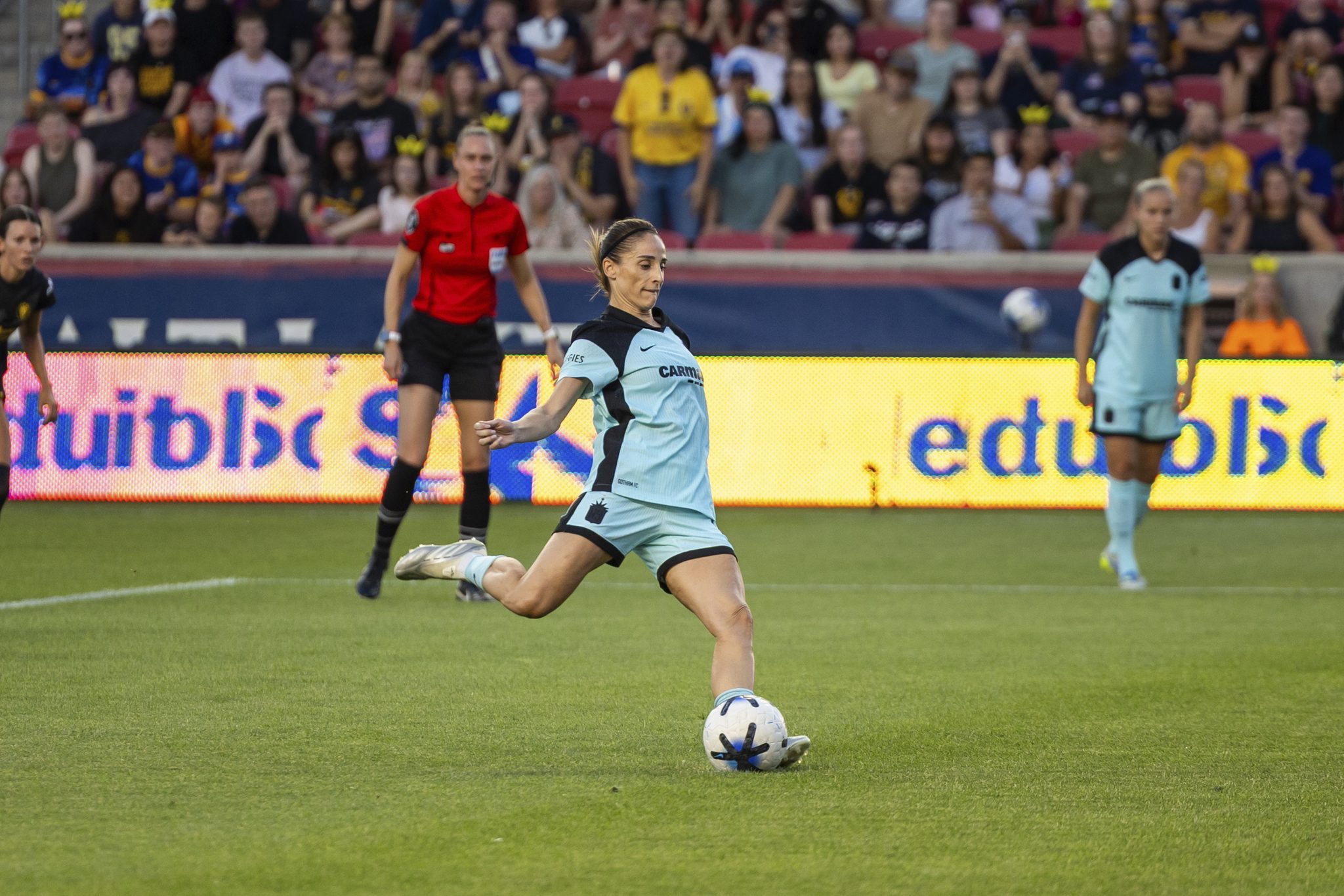 Gotham FC forward Esther González takes a penalty.