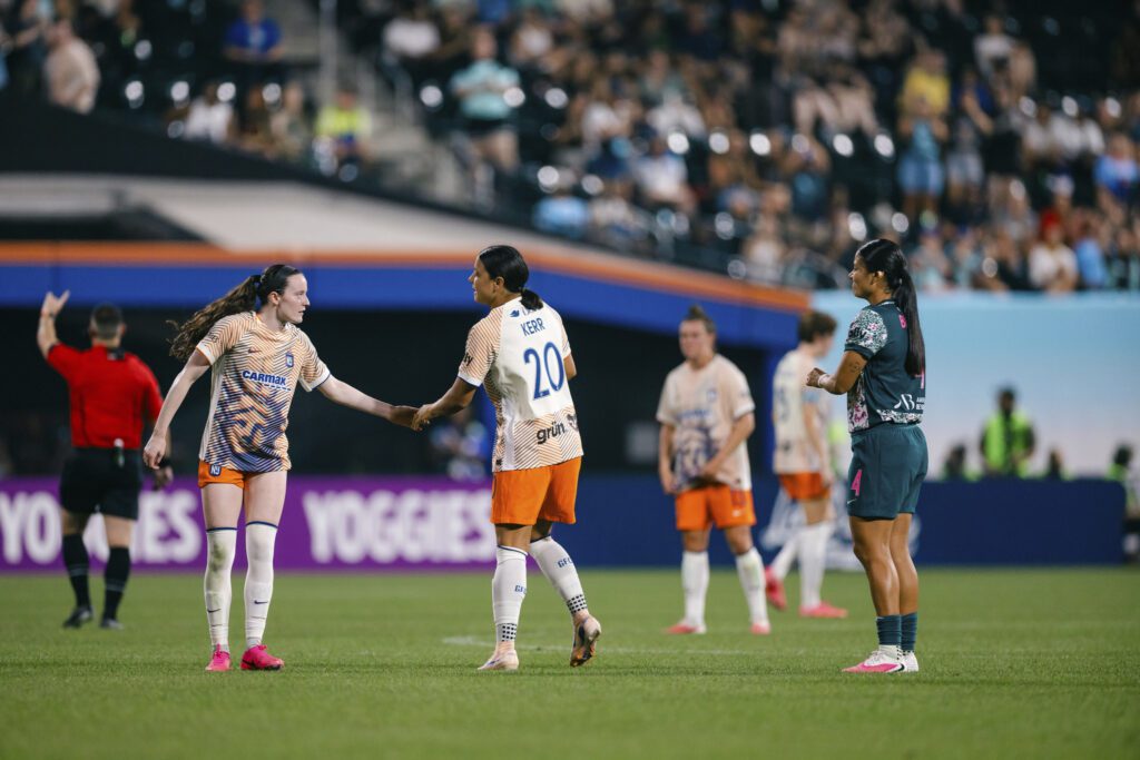 Rose Lavelle and Sam Kerr in action for Gotham FC.