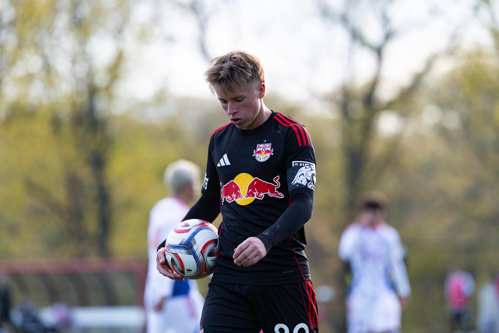 Red Bull New York II midfielder Nate Worth in action during a MLS Next Pro match.