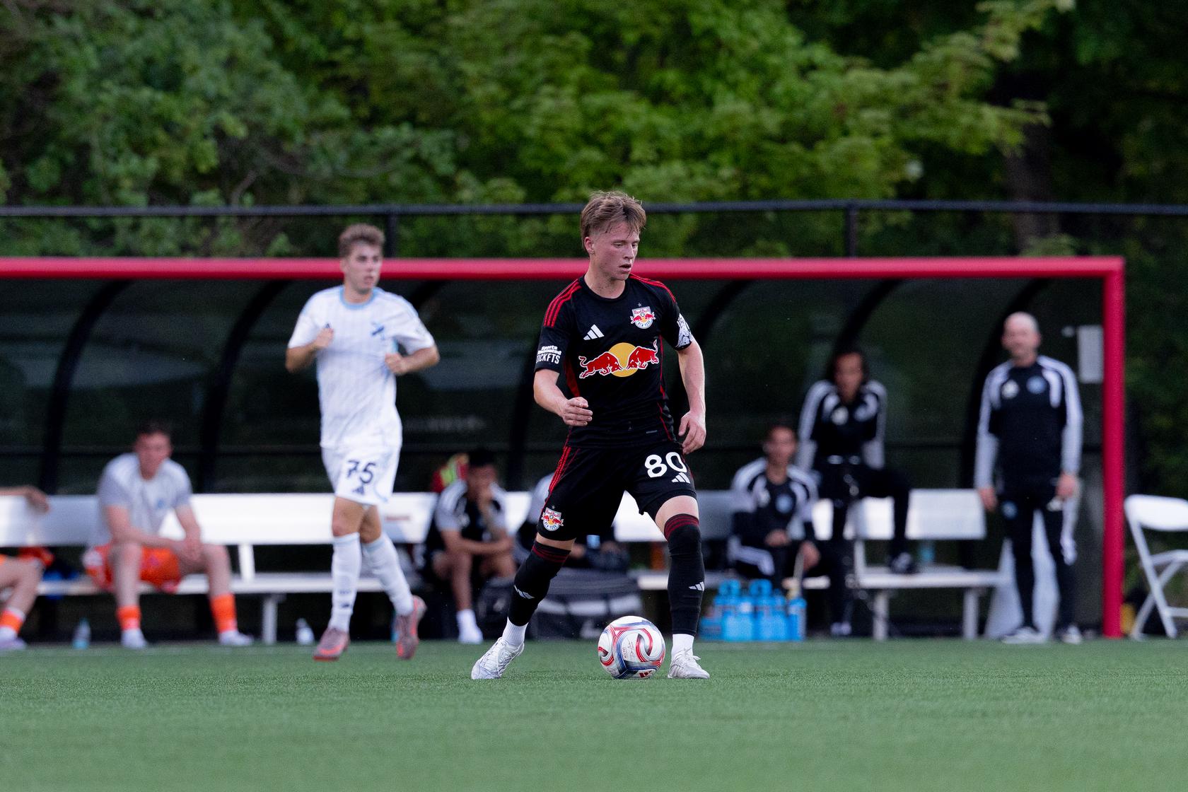Red Bull New York II midfielder Nate Worth in action during a MLS Next Pro match.