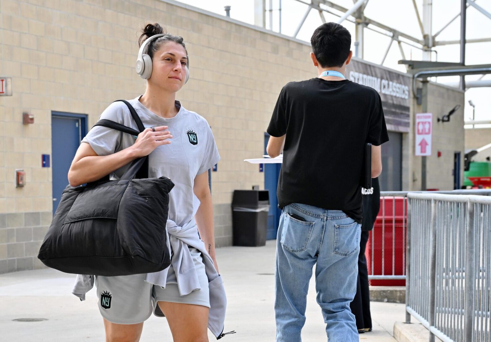 Michelle Betos arrives before a Gotham FC match.