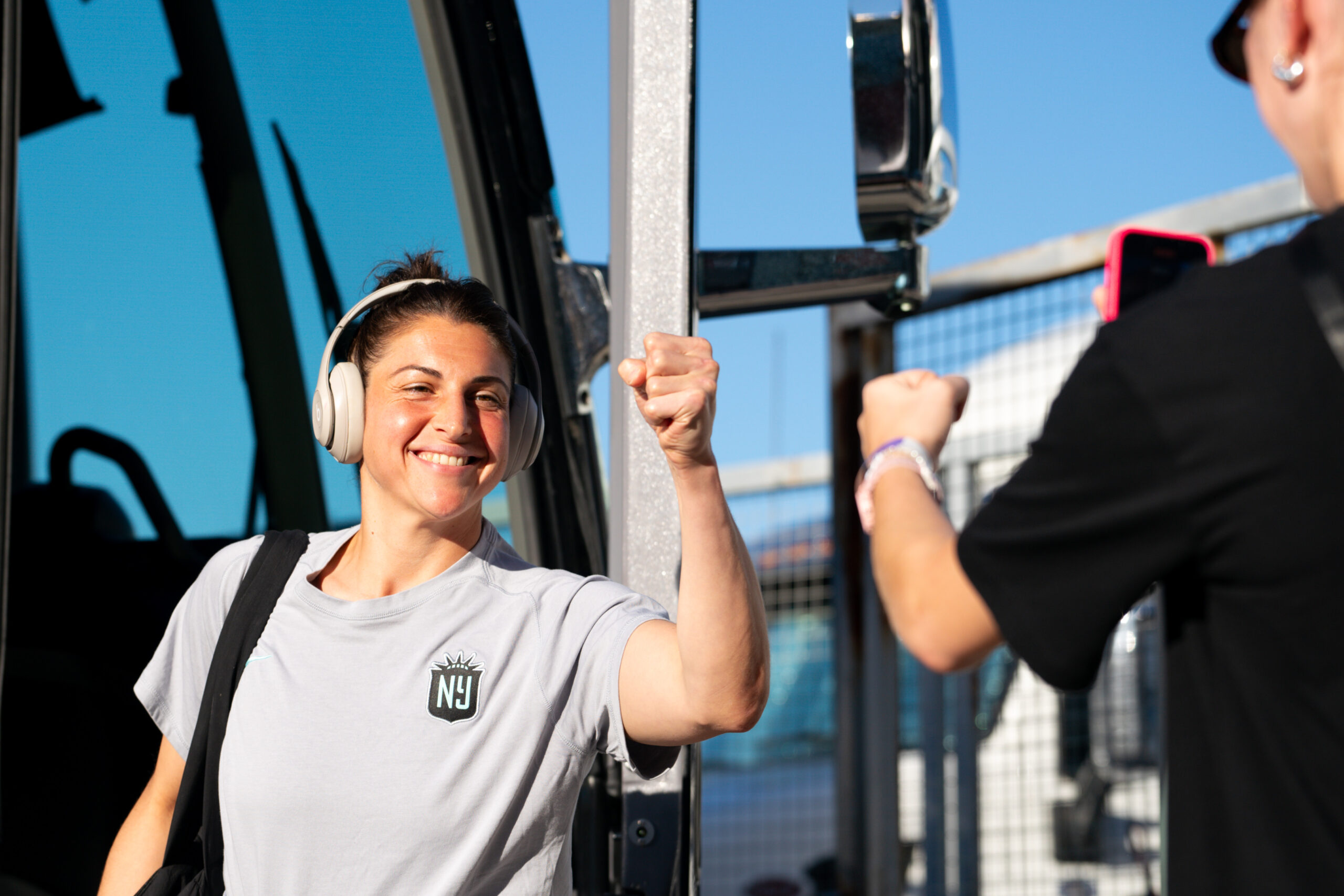 Michelle Betos arrives before the NWSL Summer Cup Final at Toyota Field.