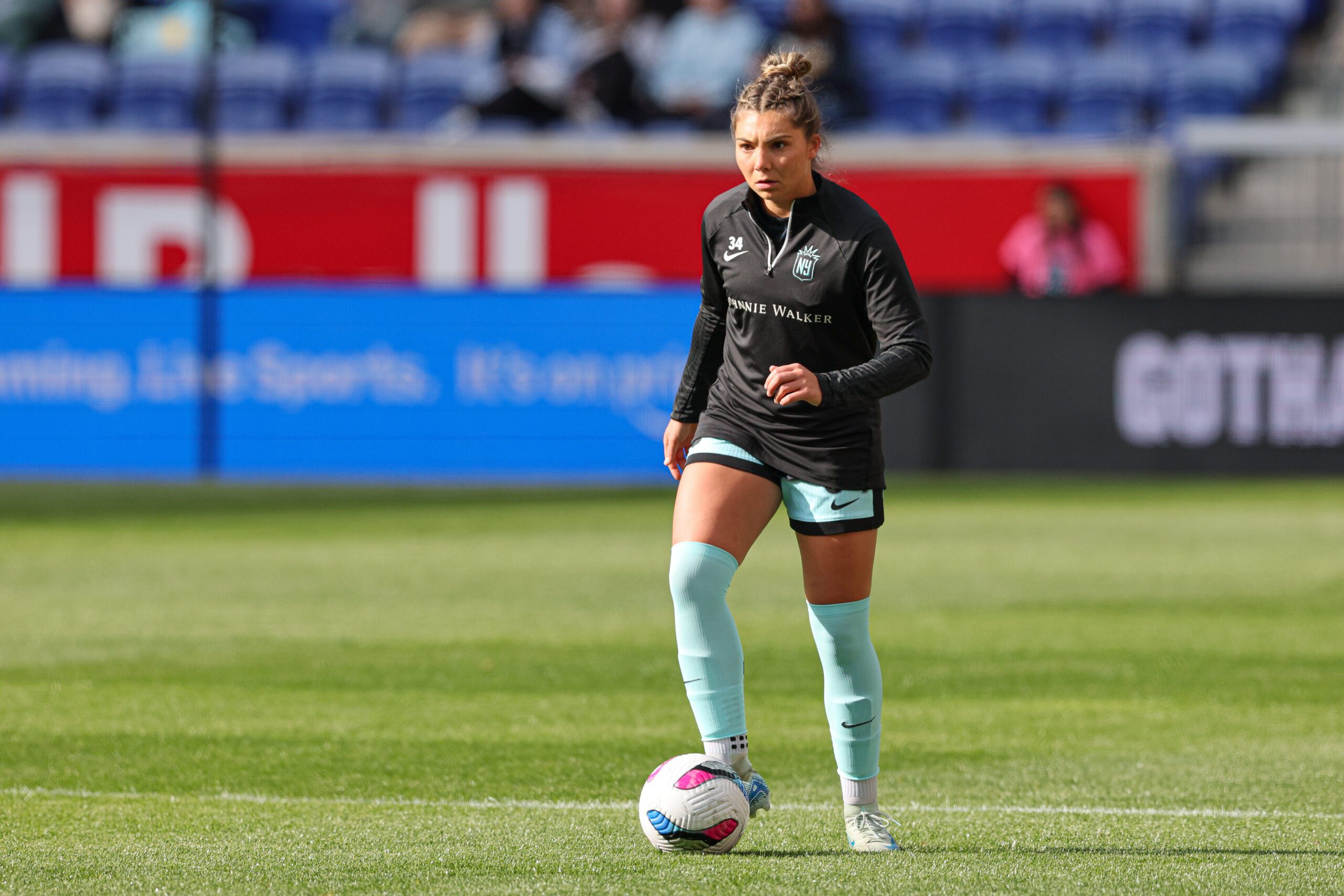 Gotham FC forward Khyah Harper warms up before the game against the Orlando Pride at Sports Illustrated Stadium.