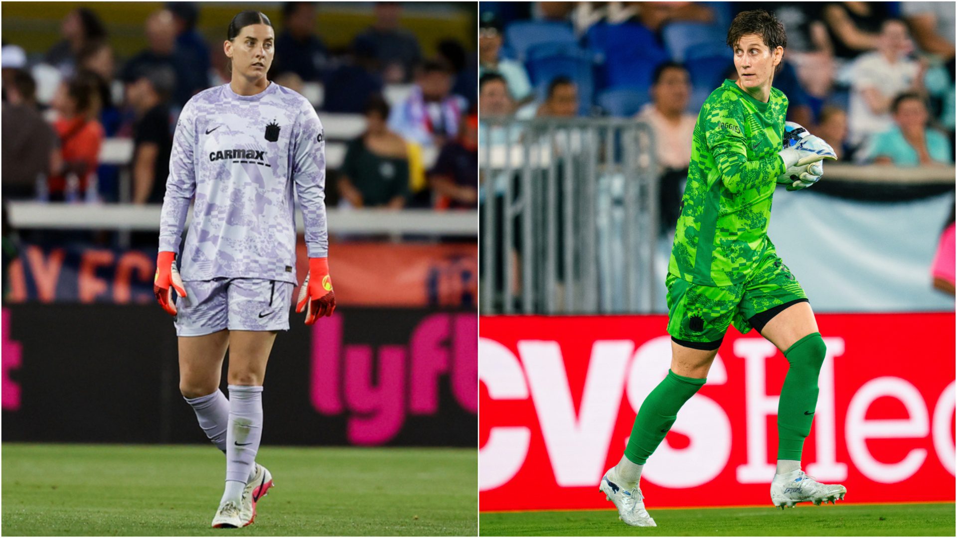 Gotham FC goalkeepers Shelby Hogan and Ann-Katrin Berger.