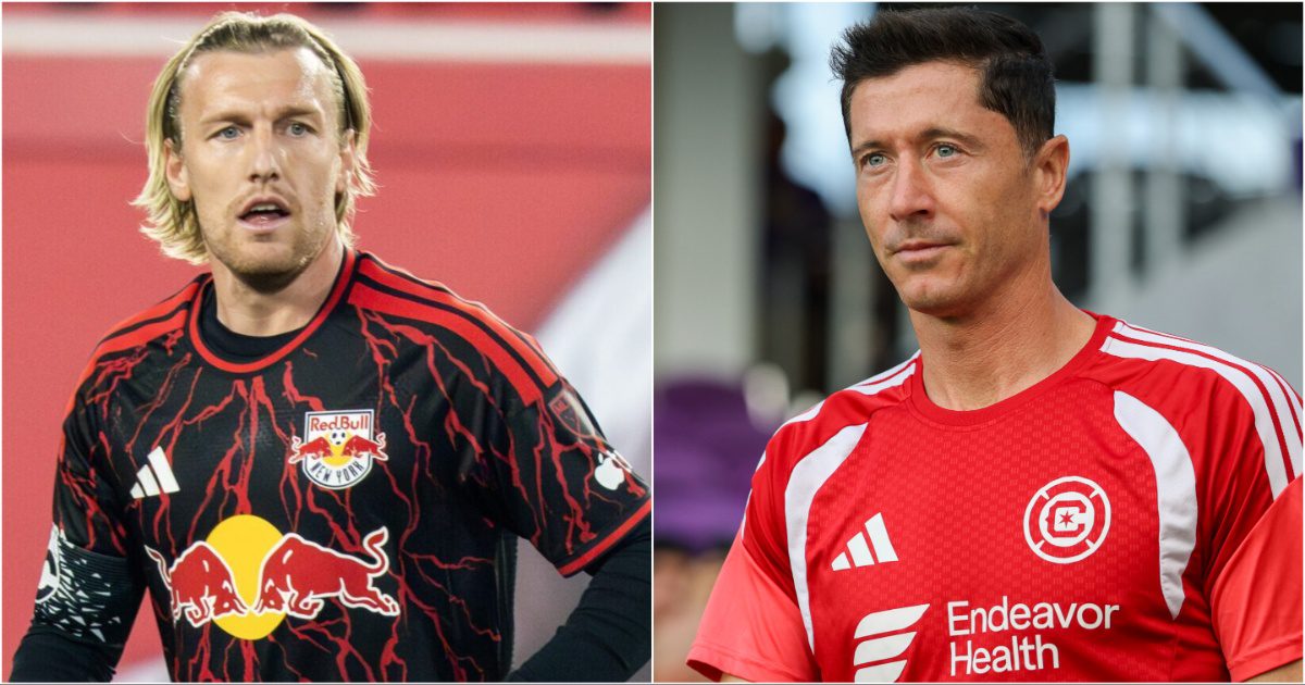Red Bull New York midfielder Emil Forsberg (Photo credit: Adrian Roberts) and Chicago Fire forward Robert Lewandowski