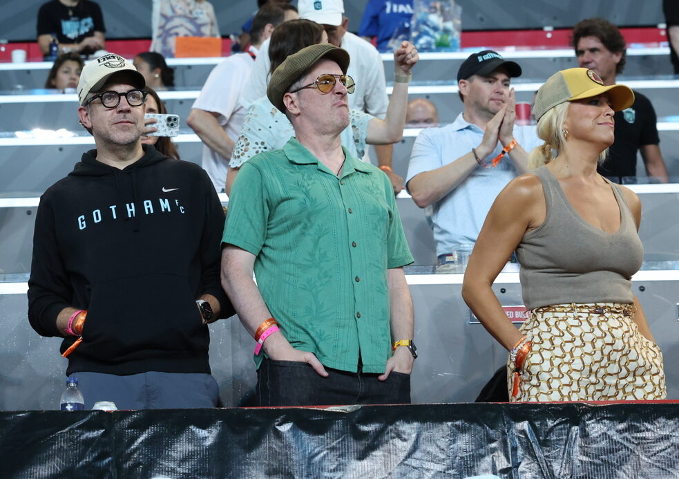 The cast of Ted Lasso attend Gotham FC's home match against San Diego Wave FC at Sports Illustrated Stadium.