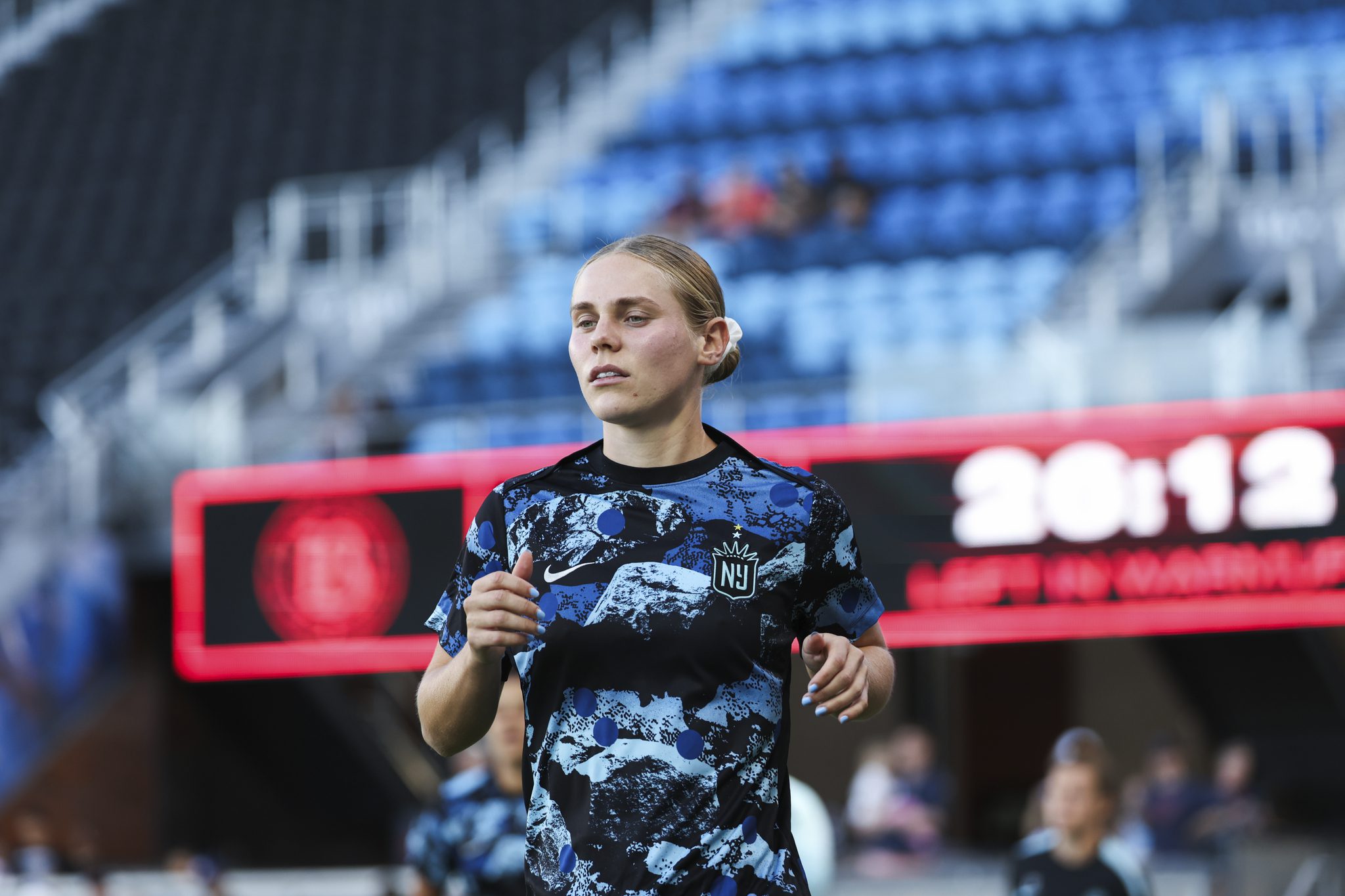 Midfielder Taryn Torres warms up before a Gotham FC match.