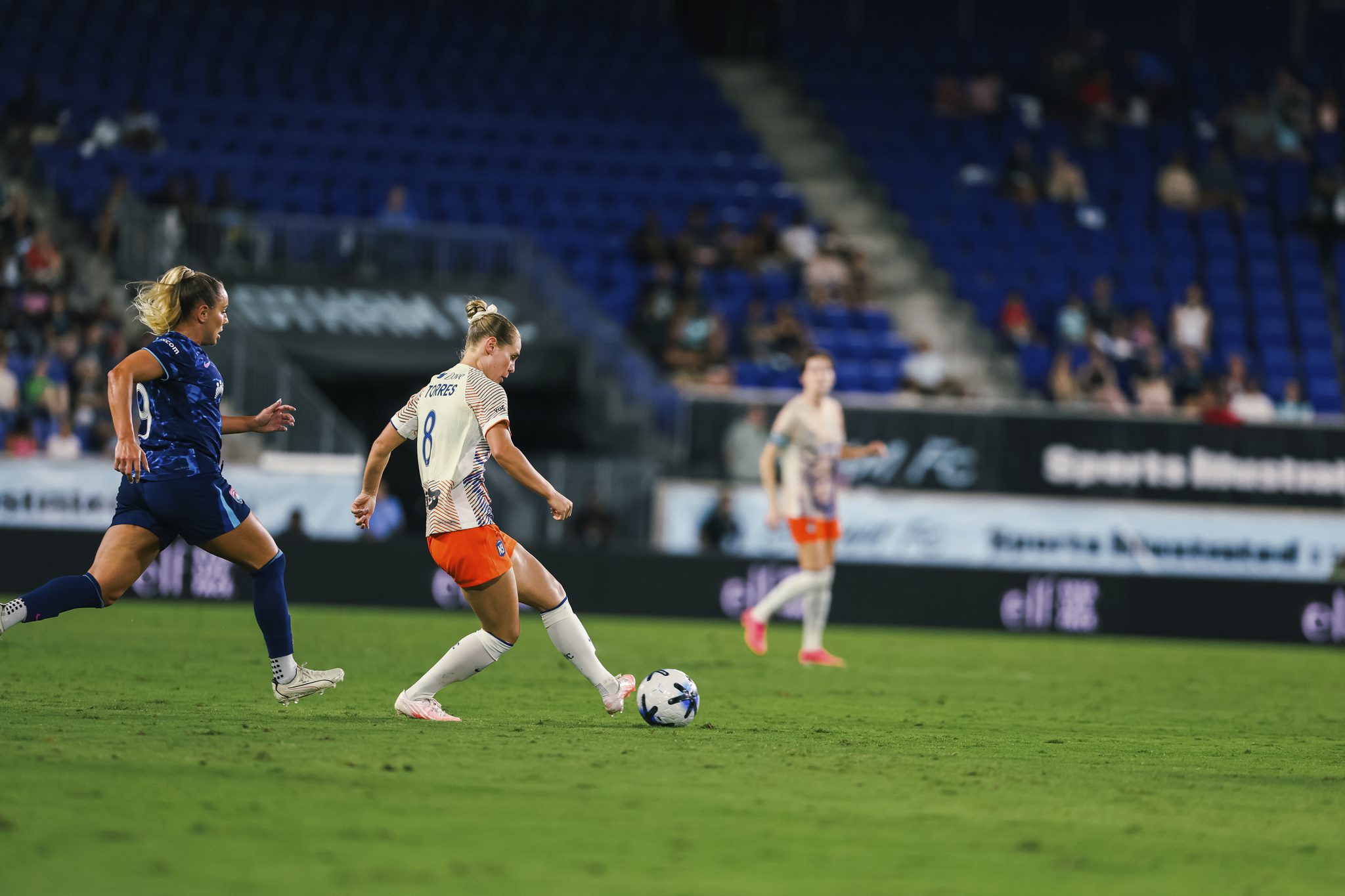 Gotham FC midfielder Taryn Torres attempts a pass.