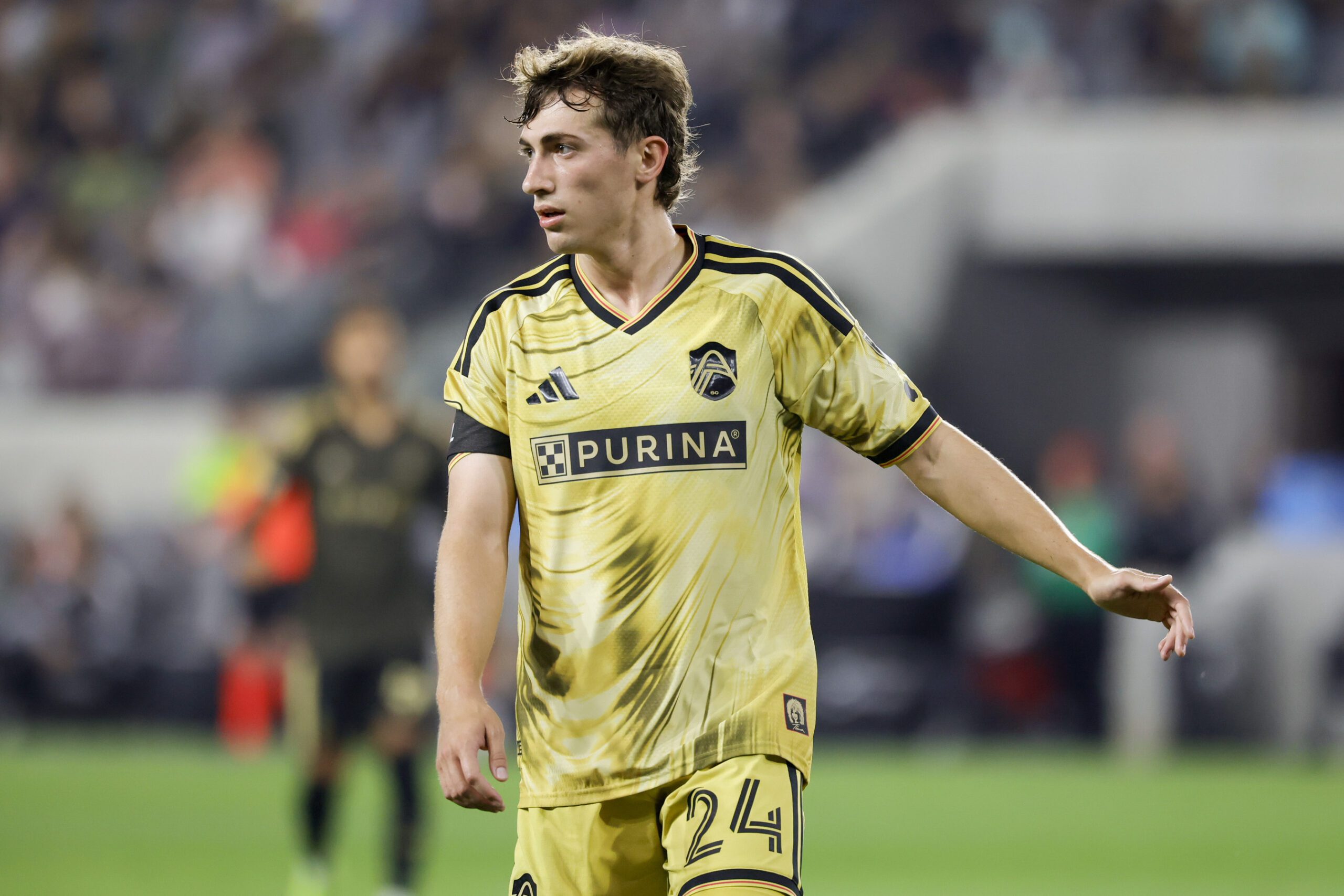 St. Louis CITY SC midfielder Daniel Edelman in action during the second half against the Los Angeles FC at BMO Stadium.