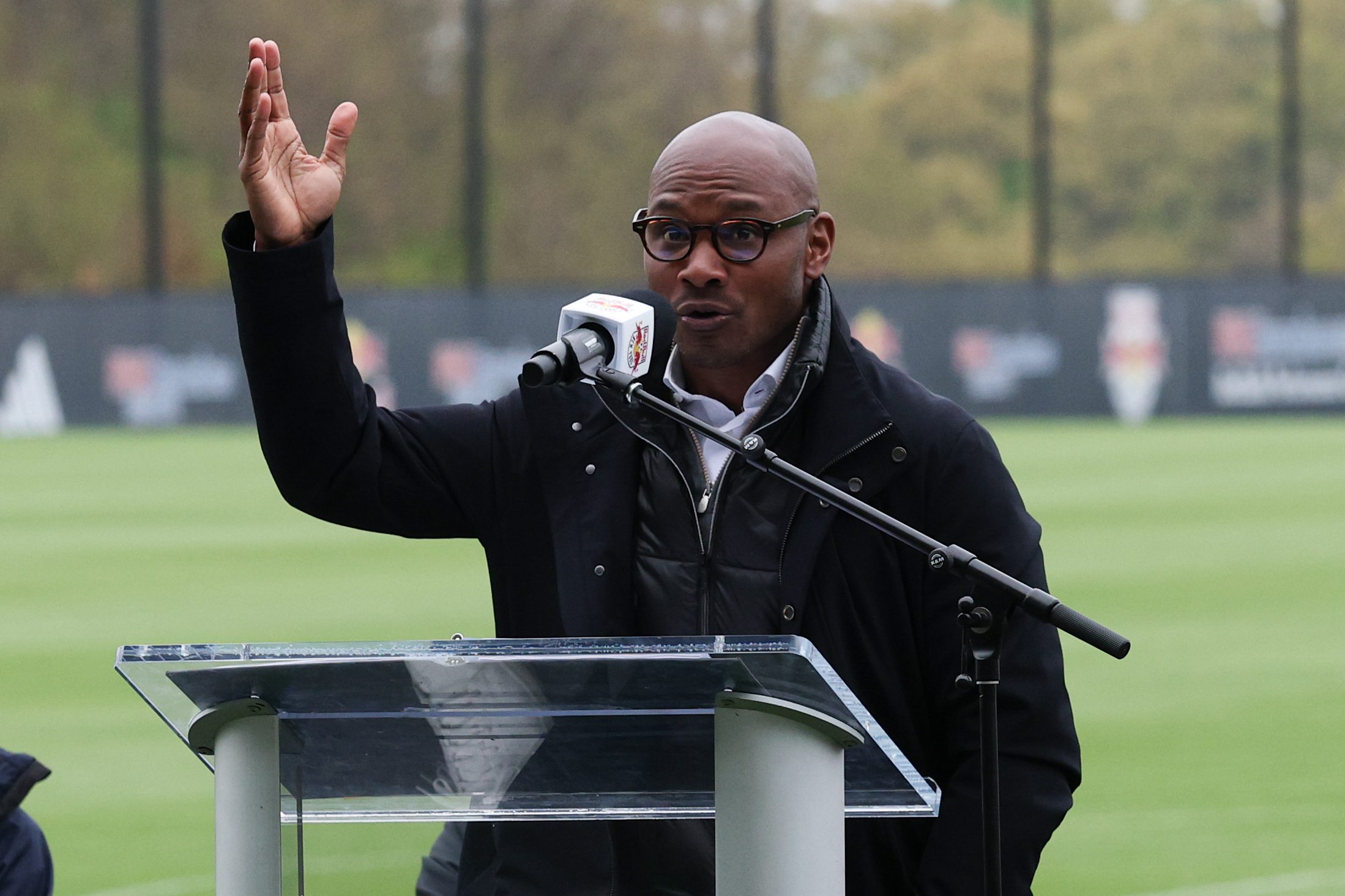 Red Bull New York Head of Sport Julian de Guzman speaks onstage during an event for the opening of the RWJBarnabas Health Red Bulls Performance Center.