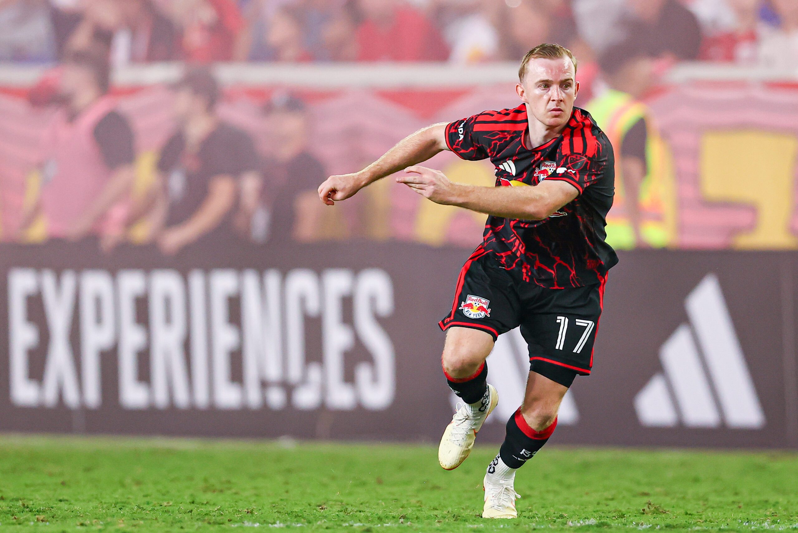 Red Bull New York forward Cameron Harper in action in the second half against the Chicago Fire at Sports Illustrated Stadium.