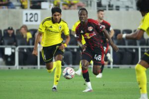 Red Bull New York midfielder Ronald Donkor in action against the Columbus Crew at ScottsMiracle-Gro Field.