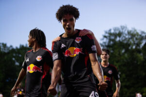 Red Bull New York II defender Josh Munson celebrates.
