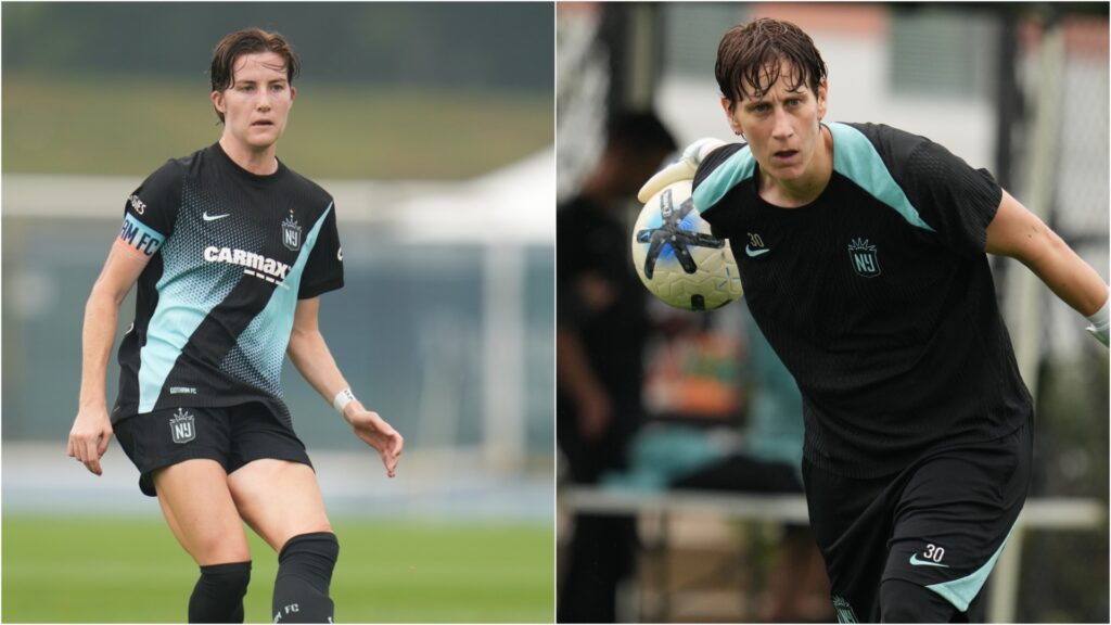 Gotham FC defender Tierna Davidson and Ann-Katrin Berger in action.