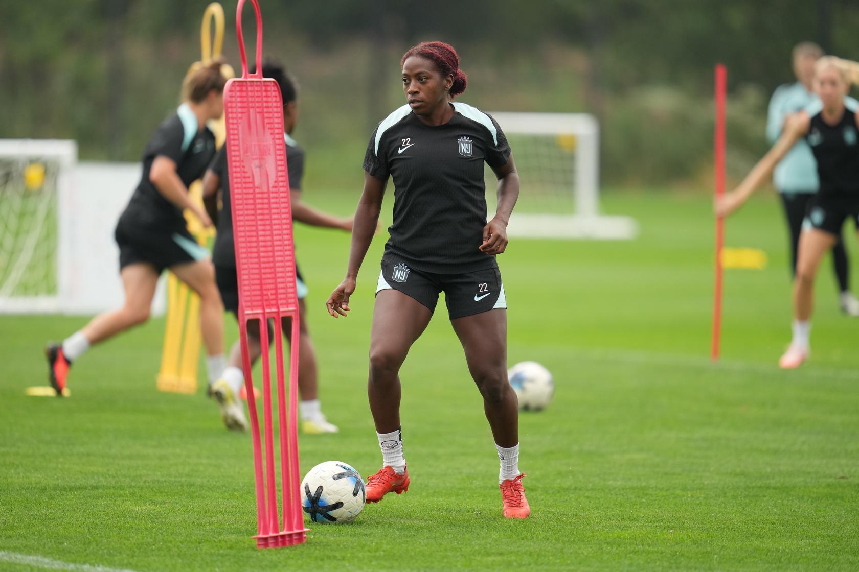 Gotham FC defender Mandy Freeman participates in training drills.