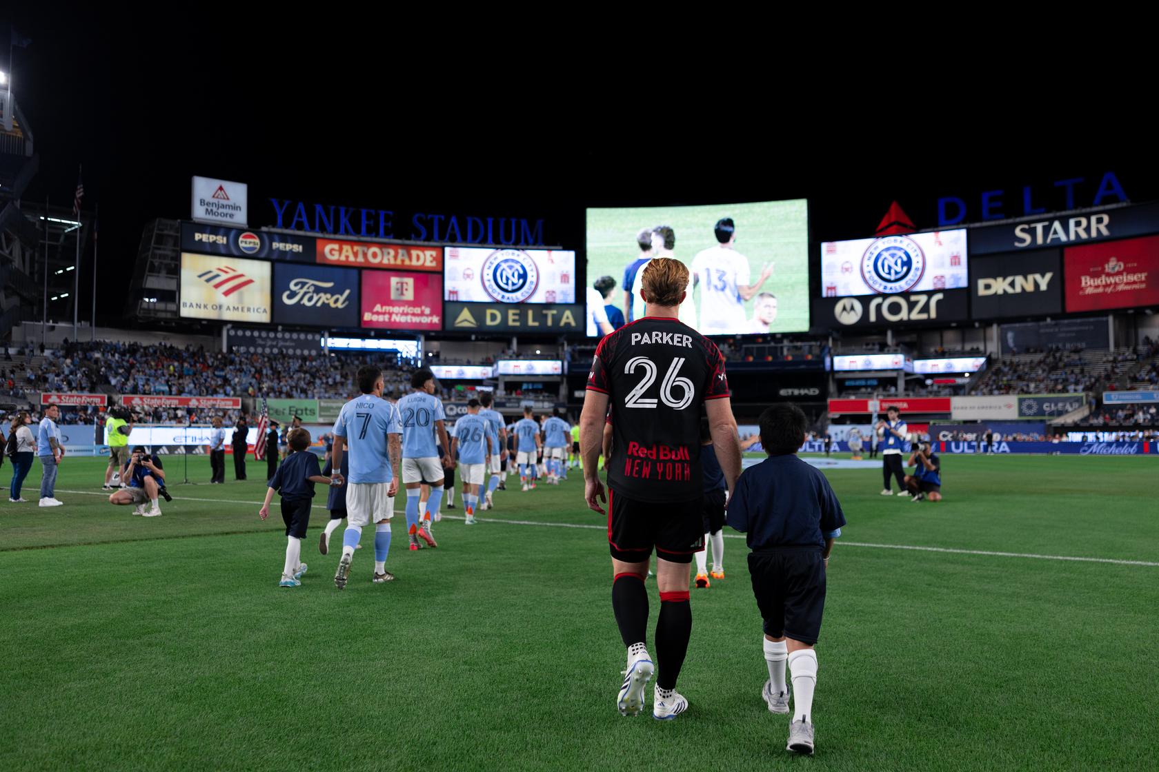 Red Bull New York defender Tim Parker walks out at Yankee Stadium before the club's match against New York City FC.