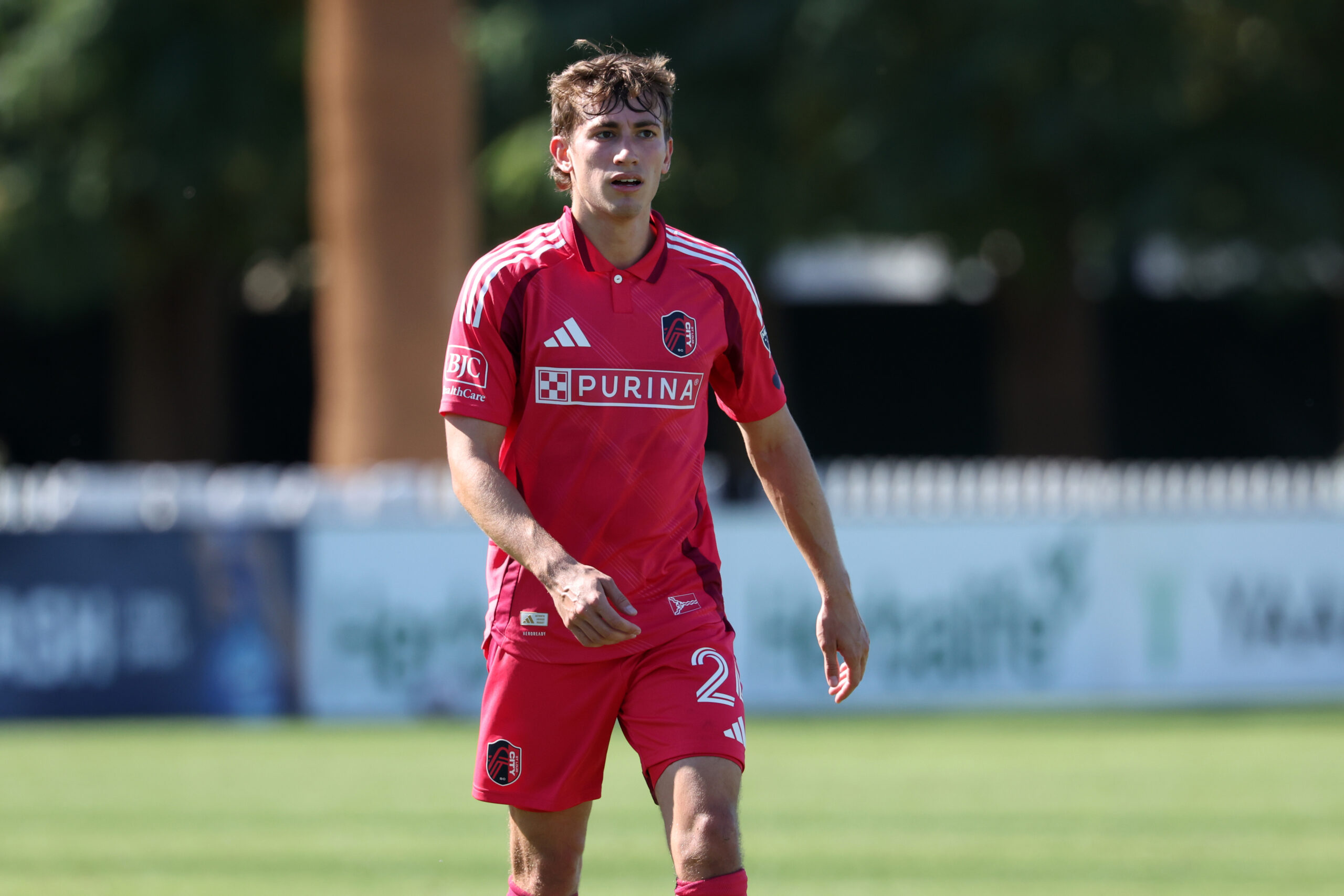 St. Louis CITY SC midfielder Daniel Edelman looks on.