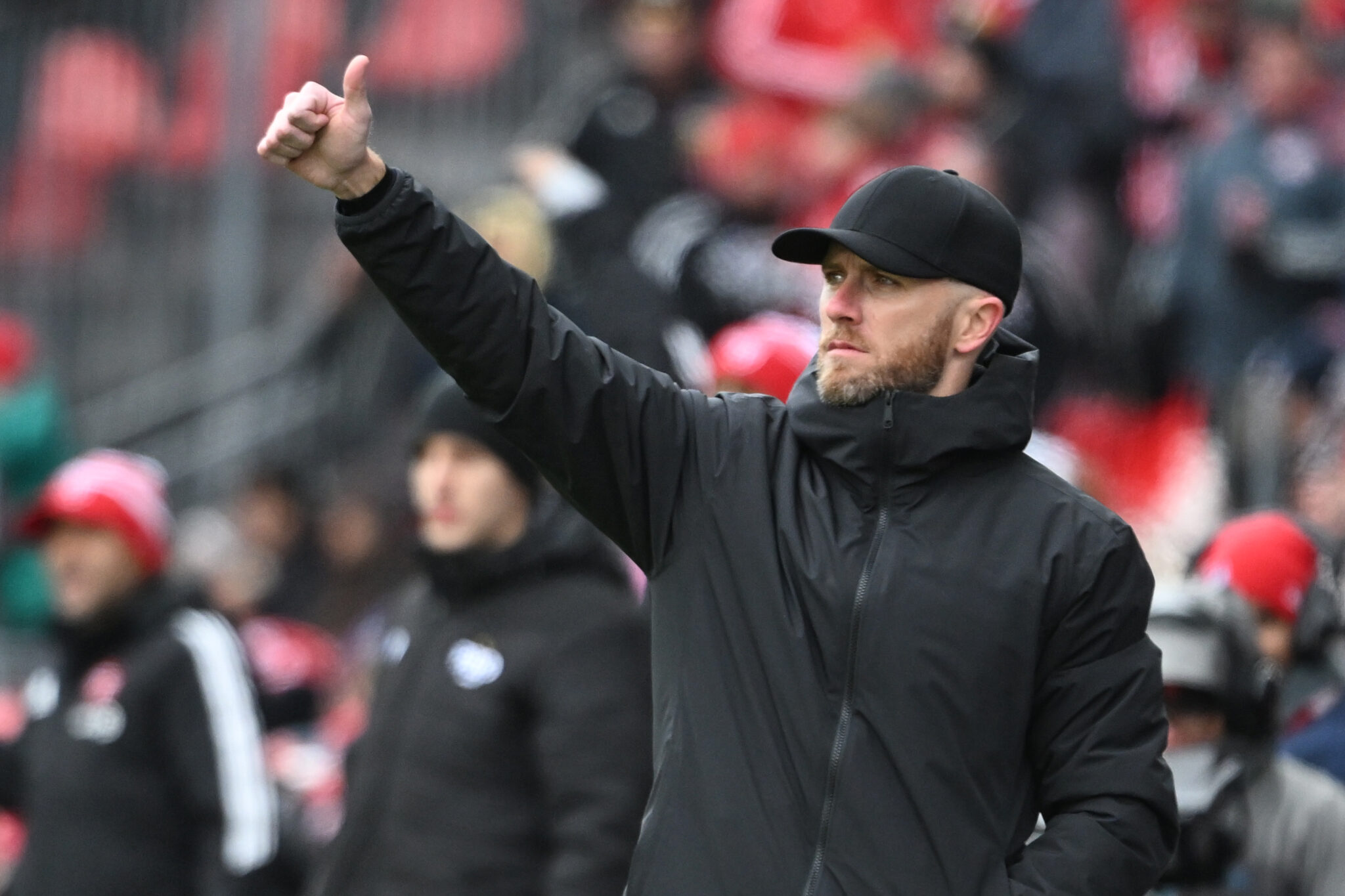 Red Bull New York head coach Michael Bradley reacts during the first half at BMO Field.