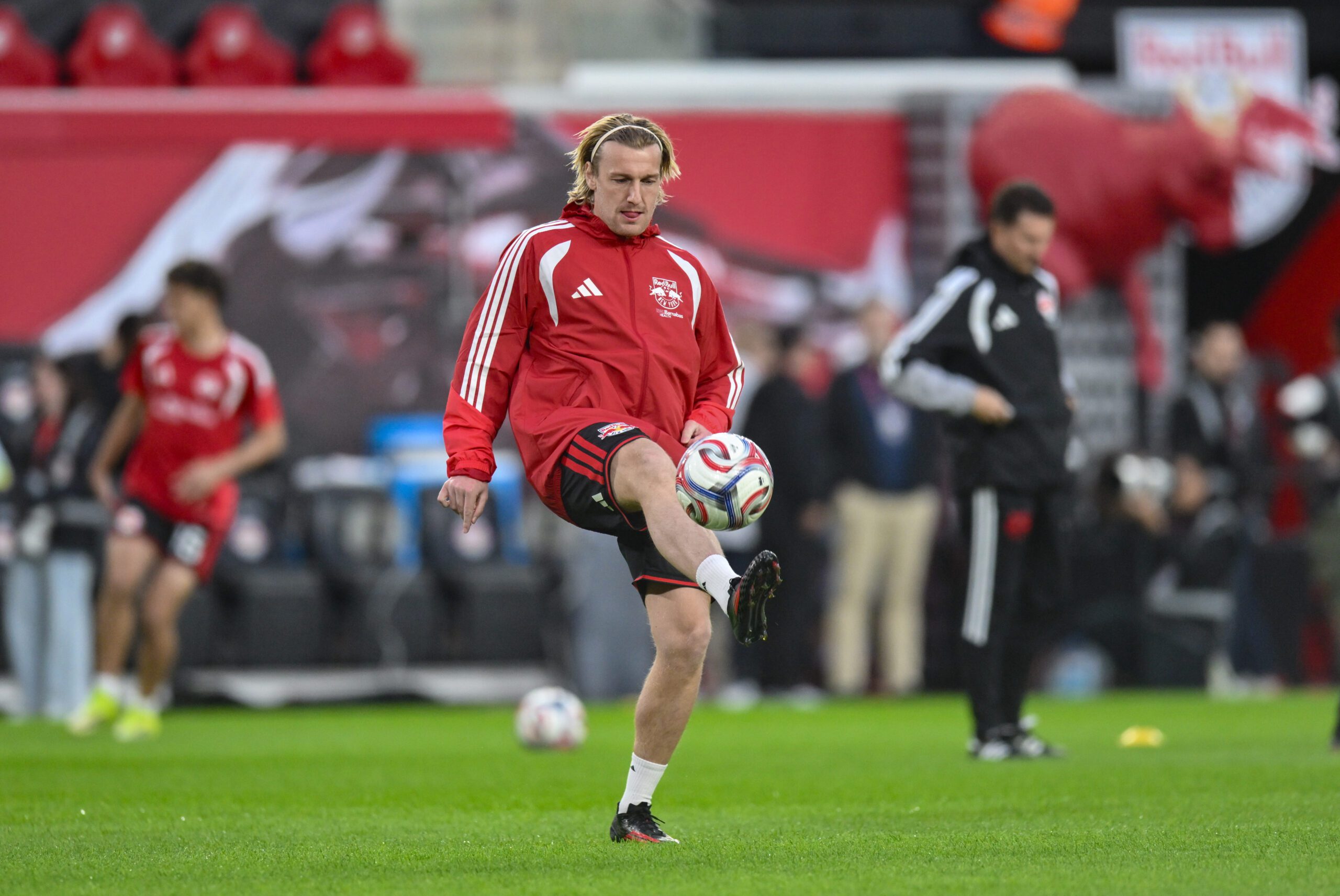 Red Bull New York midfielder Emil Forsberg warms up before a game against FC Cincinnati at Sports Illustrated Stadium.