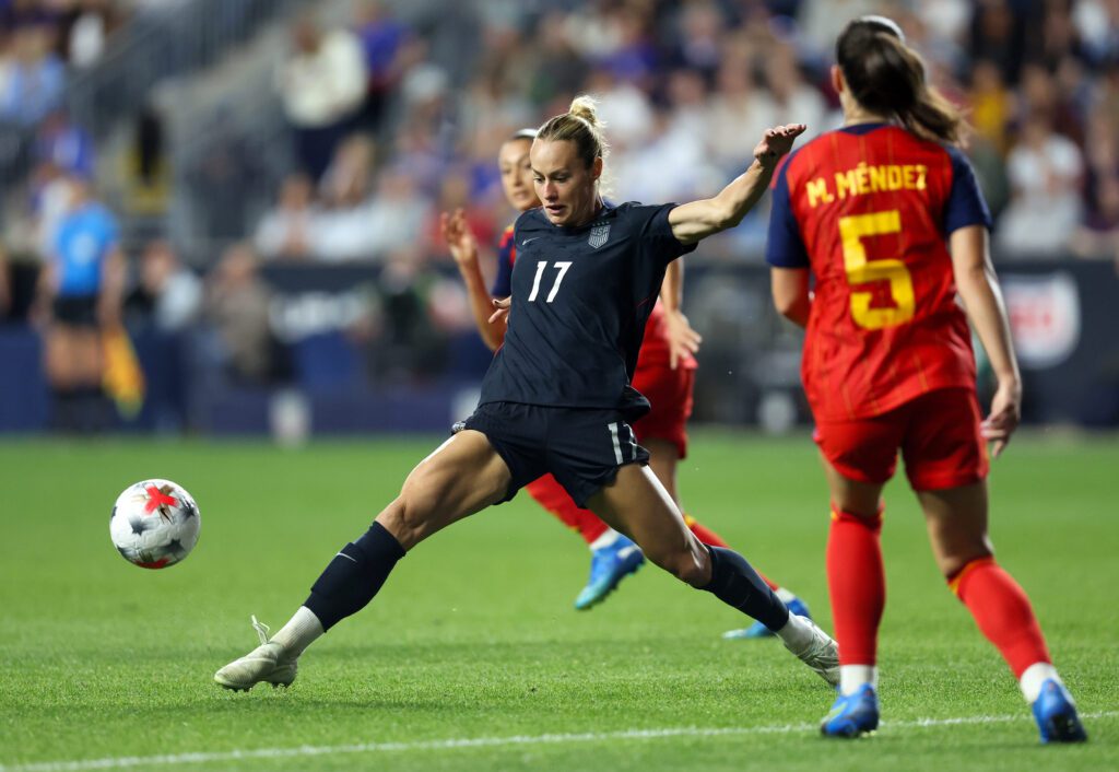 United States women's national team midfielder Jaelin Howell competes against Spain during the second half at Subaru Park.