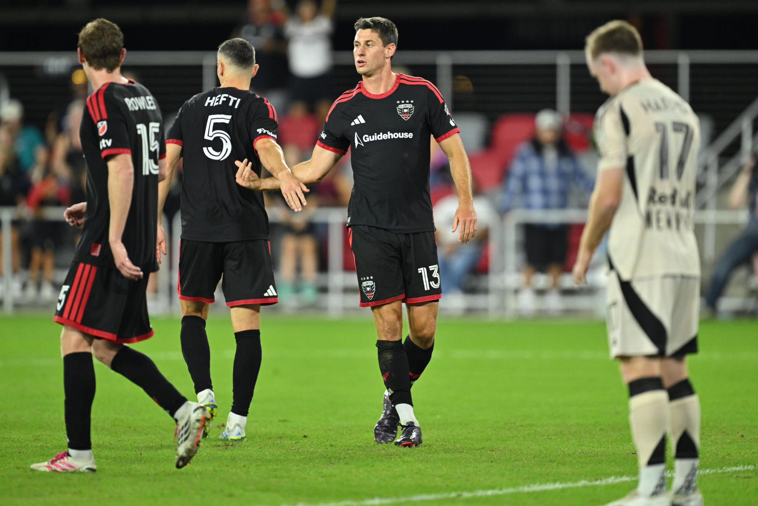 D.C. United defender Sean Nealis celebrates after making a defensive play in the second half against Red Bull New York at Audi Field.