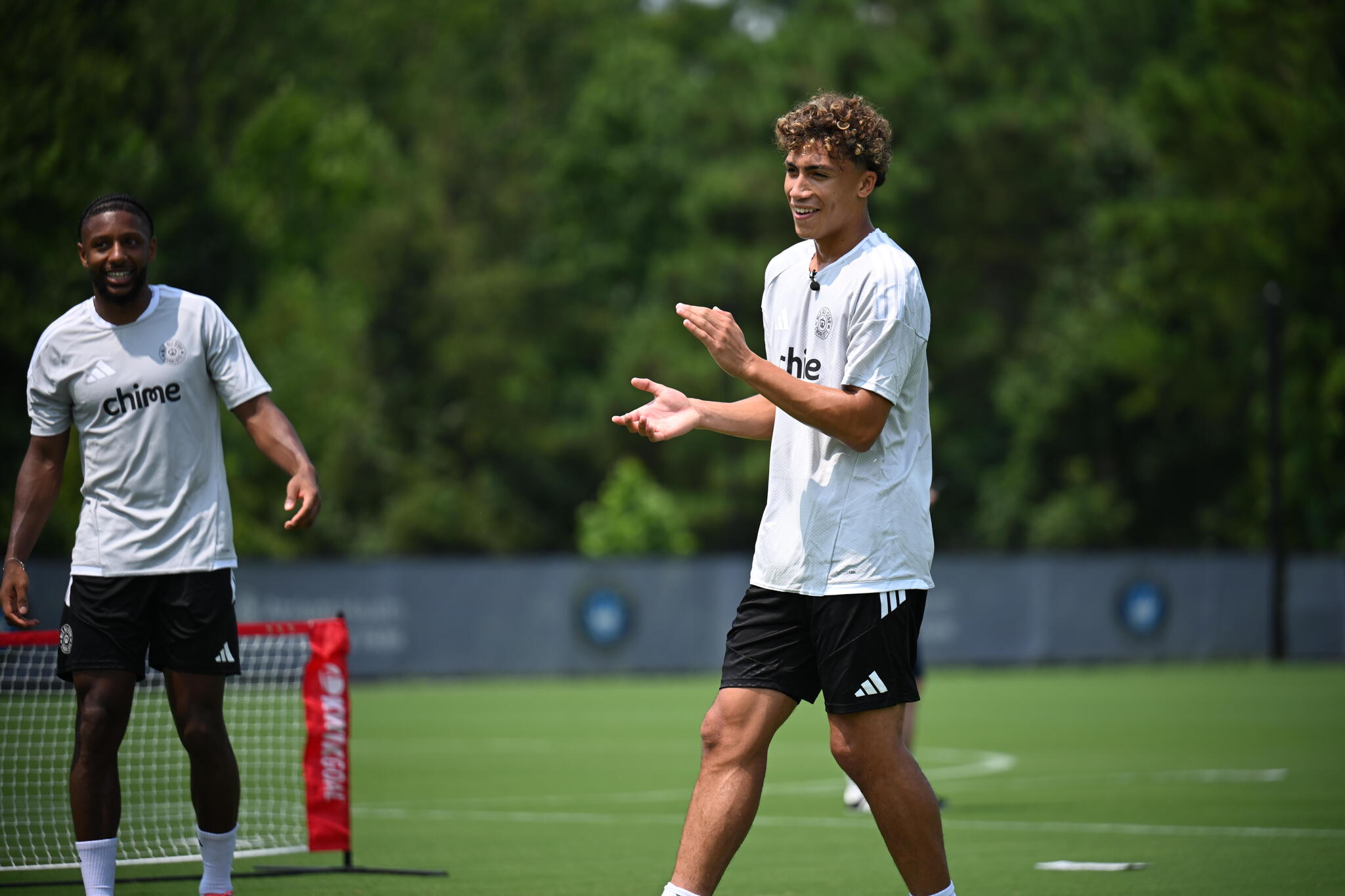 Red Bull New York forward Julian Hall applauds during training before the 2026 MLS All-Star Game.
