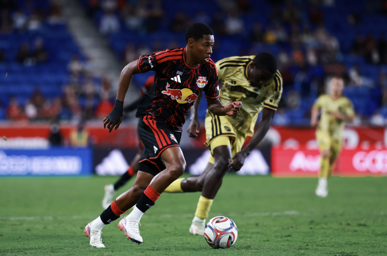 Red Bull New York forward Pedro Castro performs a dribble.